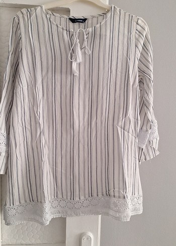 Dantel Detaylı Bohem Çizgili Kadın Bluz - Görsel 4