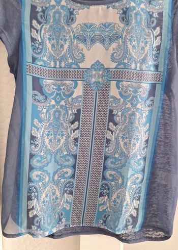 Bohem Desenli Kısa Kollu Mavi Bluz - Görsel 2