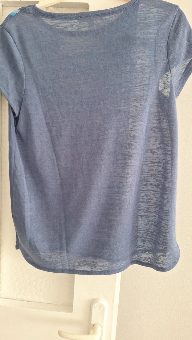 Bohem Desenli Kısa Kollu Mavi Bluz - Görsel 3