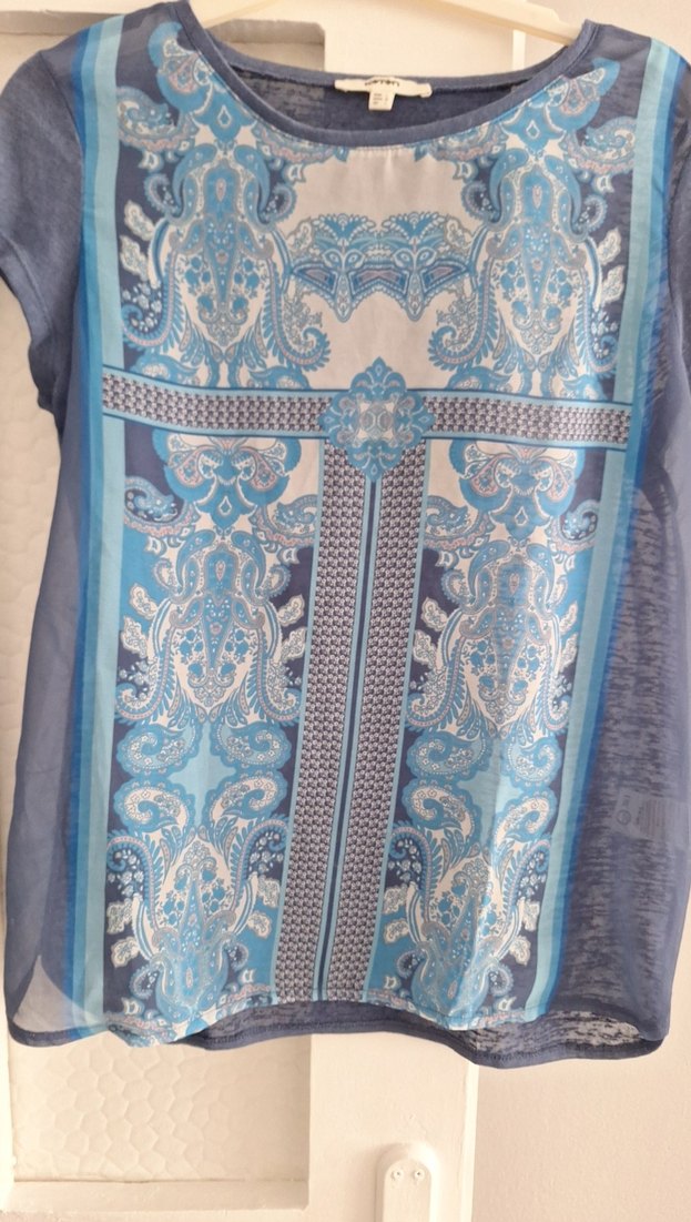 Bohem Desenli Kısa Kollu Mavi Bluz - Görsel 2