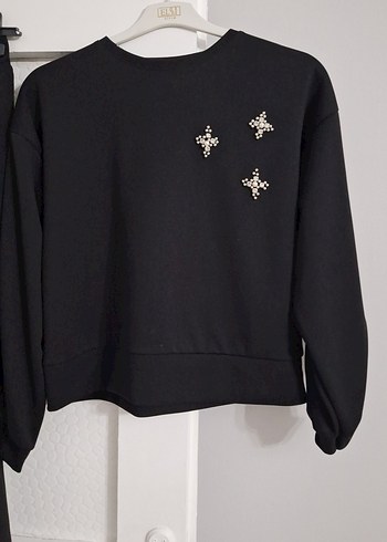 Siyah Mini Sweatshirt ve Etek Takımı - Görsel 2