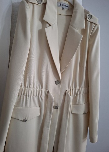 Bej Kadın Kemerli Uzun Ceket Takım - Görsel 4