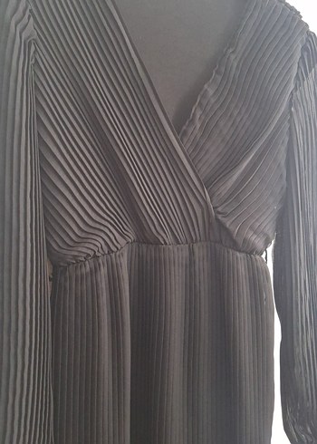 Uzun Kollu Siyah Piliseli Uzun Elbise 36 38 beden uyumlu - Görsel 2