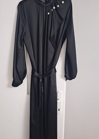 Siyah Drapeli Uzun Kadın Elbise - Görsel 3