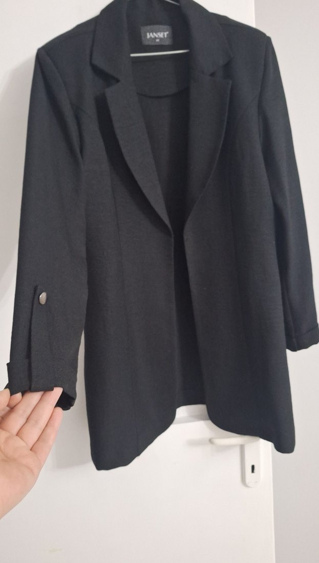 JanSet Siyah Kadın Keten Blazer Ceket - Görsel 2