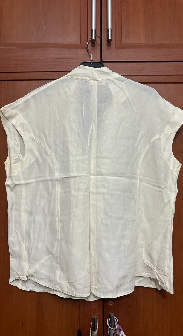 Nakışlı V Yakalı Düğmeli Kolsuz Keten Gömlek - Görsel 2