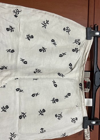 Nakışlı Düğmeli Kadın Keten Pantolon - Görsel 2