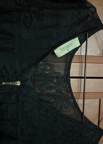 Siyah Dantel Detaylı diz üstü şifon  Elbise - Görsel 3