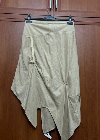 Bej Uzun süet Drapeli Bohem Etek - Görsel 2