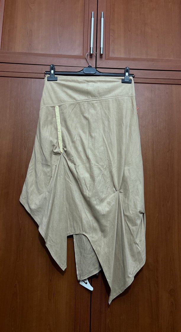 Bej Uzun süet Drapeli Bohem Etek - Görsel 2