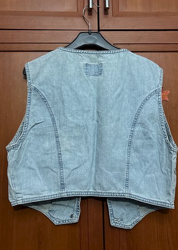 Kadın Gri Düğmeli vintage Kot Yelek üst - Görsel 2