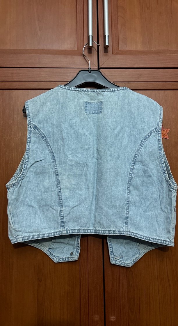 Kadın Gri Düğmeli vintage Kot Yelek üst - Görsel 2