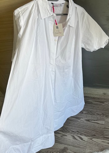 Düğmeli Beyaz Keten Kadın Gömlek - Görsel 5
