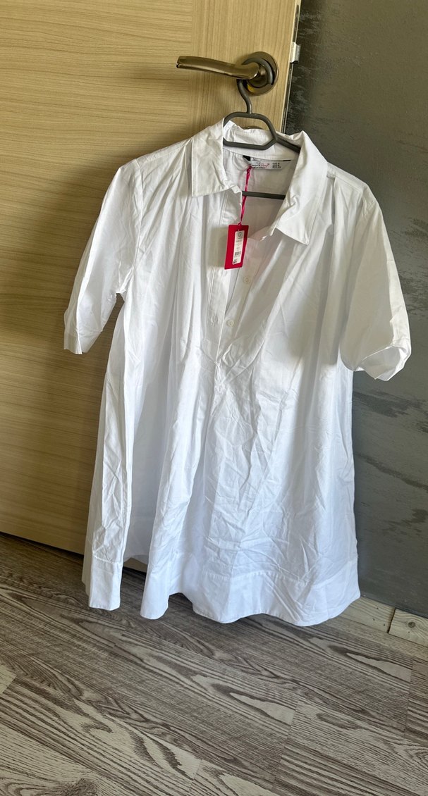 Düğmeli Beyaz Keten Kadın Gömlek - Görsel 2