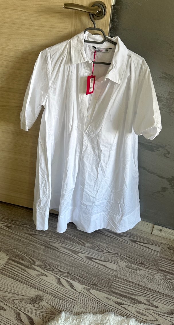 Düğmeli Beyaz Keten Kadın Gömlek - Görsel 4