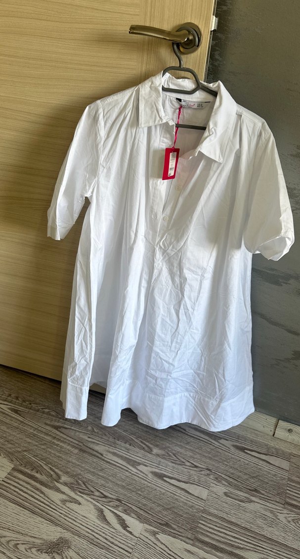 Düğmeli Beyaz Keten Kadın Gömlek - Görsel 3