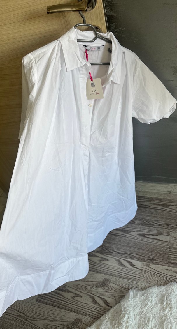 Düğmeli Beyaz Keten Kadın Gömlek - Görsel 5