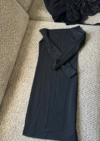 Uzun Kollu Siyah Drapeli Kadın Elbise - Görsel 3