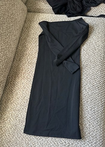 Uzun Kollu Siyah Drapeli Kadın Elbise - Görsel 4