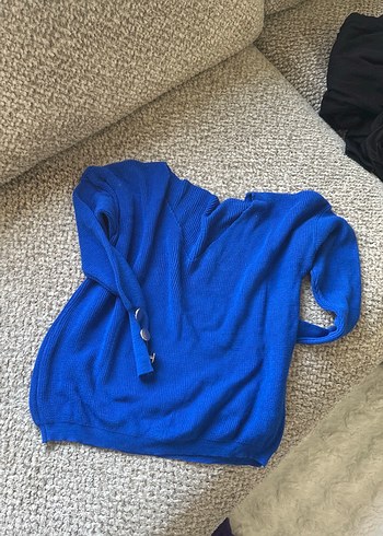 Kadın Mavi Triko Boğazlı Kazak - Görsel 3