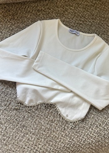 s Beden beyaz Renk Kadın Beyaz Uzun Kollu Basic Sweatshirt