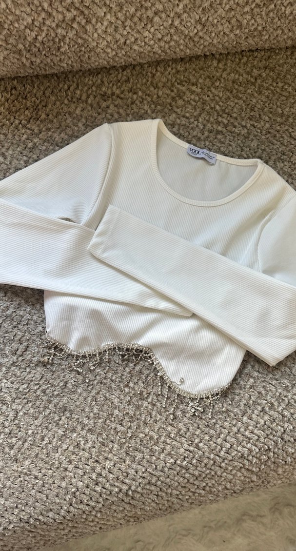 Kadın Beyaz Uzun Kollu Basic Sweatshirt - Görsel 4