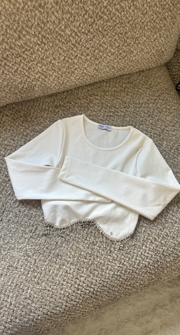 Kadın Beyaz Uzun Kollu Basic Sweatshirt - Görsel 2