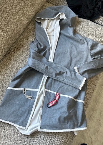 Gri Kapüşonlu Midi Hamile Ceket - Görsel 3