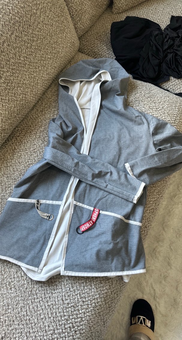 Gri Kapüşonlu Midi Hamile Ceket - Görsel 4