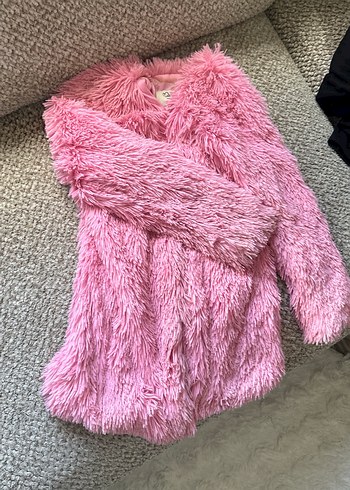 m Beden pembe Renk Pembe Peluş Detaylı Kadın Kaban
