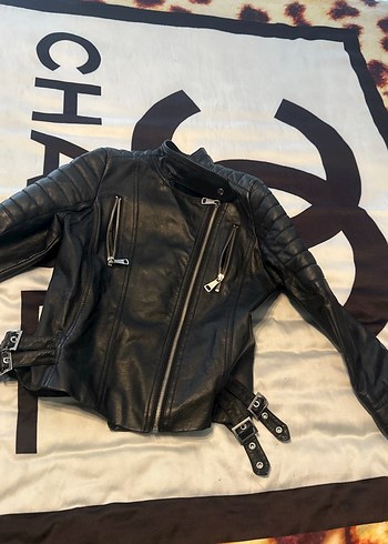 Kemerli Siyah Deri Biker Ceket - Görsel 5