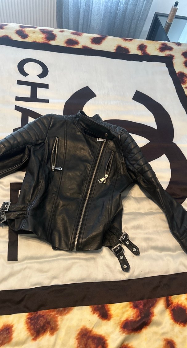 Kemerli Siyah Deri Biker Ceket - Görsel 5