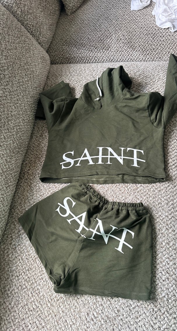 Yeşil Kapüşonlu Kısa Kollu Mini Eşofman Takımı - Görsel 2