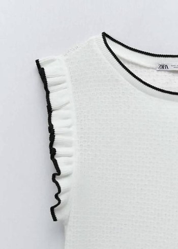 Zara Fırfırlı Kolsuz Beyaz Keten Bluz - Görsel 6