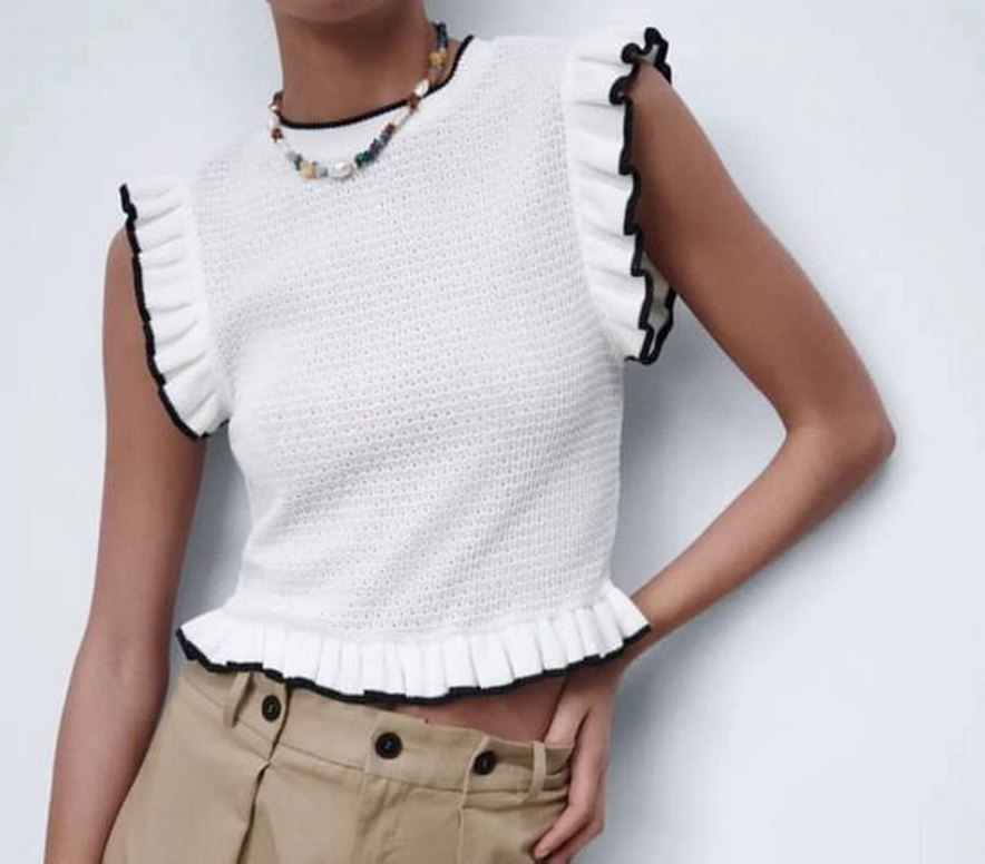 Zara Fırfırlı Kolsuz Beyaz Keten Bluz - Görsel 2