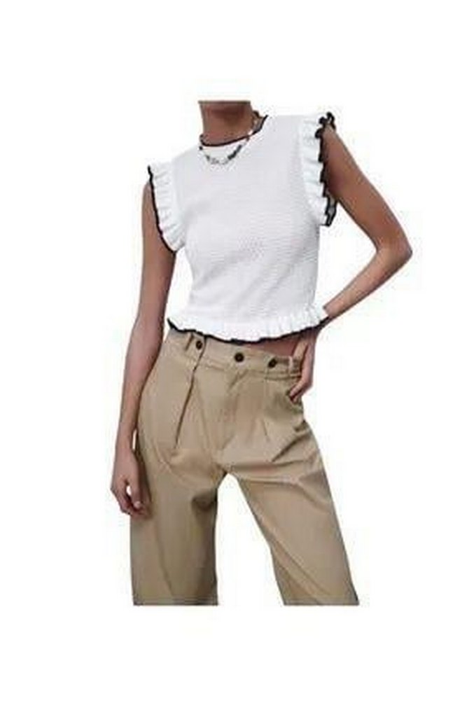 Zara Fırfırlı Kolsuz Beyaz Keten Bluz - Görsel 4