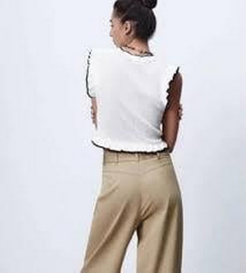 Zara Beyaz Fırfırlı Kısa Triko Bluz - Görsel 5