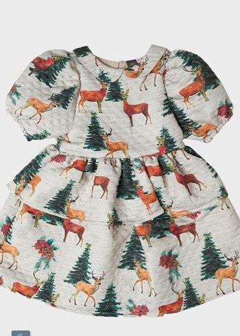 B&G Bej Baskılı Kız Çocuk Elbise - Görsel 4