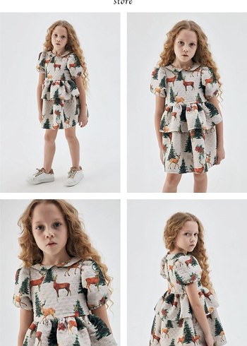 B&G Bej Baskılı Kız Çocuk Elbise - Görsel 3