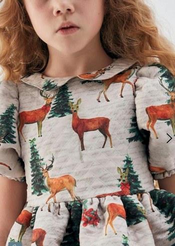 B&G Bej Baskılı Kız Çocuk Elbise - Görsel 2