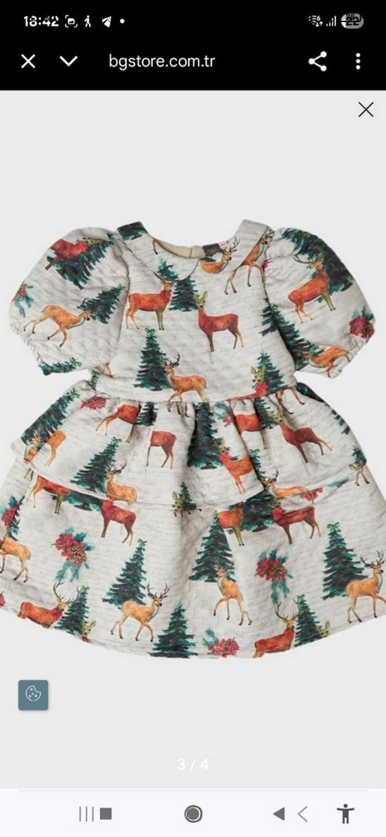 B&G Bej Baskılı Kız Çocuk Elbise - Görsel 4