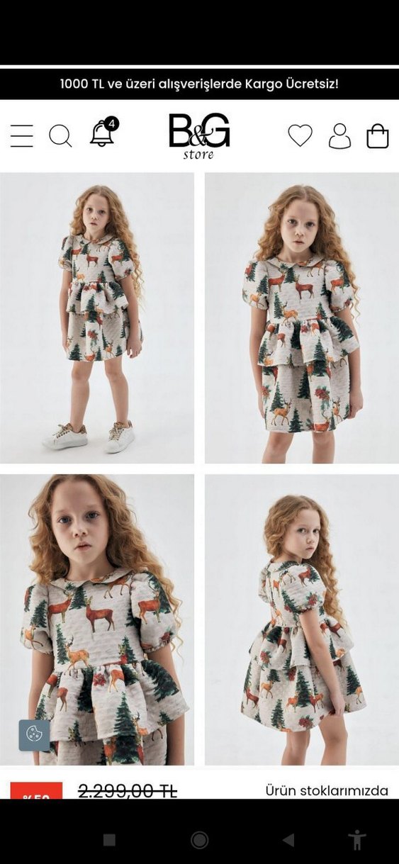 B&G Bej Baskılı Kız Çocuk Elbise - Görsel 3