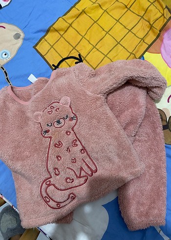 5 Yaş Beden Gül kurusu renk Kürklü Uzun Kollu Bebek Kız Takımı