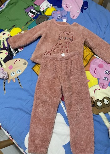 Gül kurusu renk Kürklü Uzun Kollu Bebek Kız Takımı