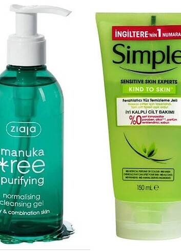 Ziaja ve simple yüz temizleme jelleri