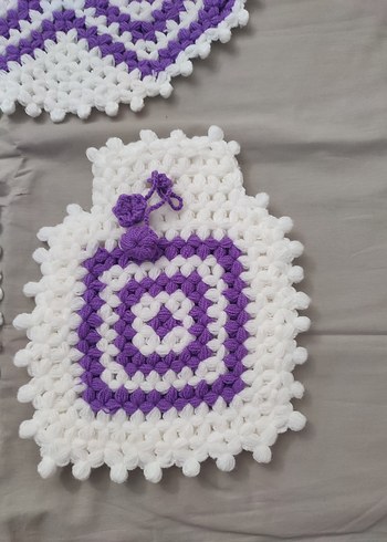 Mor Beyaz Örgü Banyo Süngeri Seti - Görsel 3