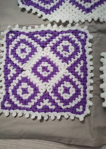 Mor Beyaz Örgü Banyo Süngeri Seti - Görsel 2