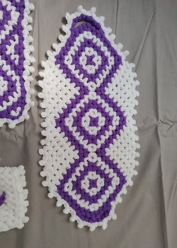 Mor Beyaz Örgü Banyo Süngeri Seti - Görsel 4