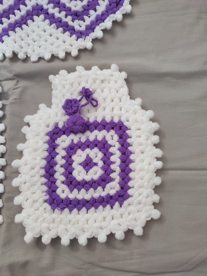 Mor Beyaz Örgü Banyo Süngeri Seti - Görsel 3