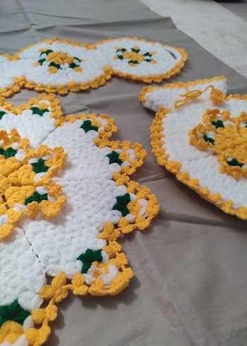 El Yapımı Sarı Beyaz Örgü Lif Seti - Görsel 5